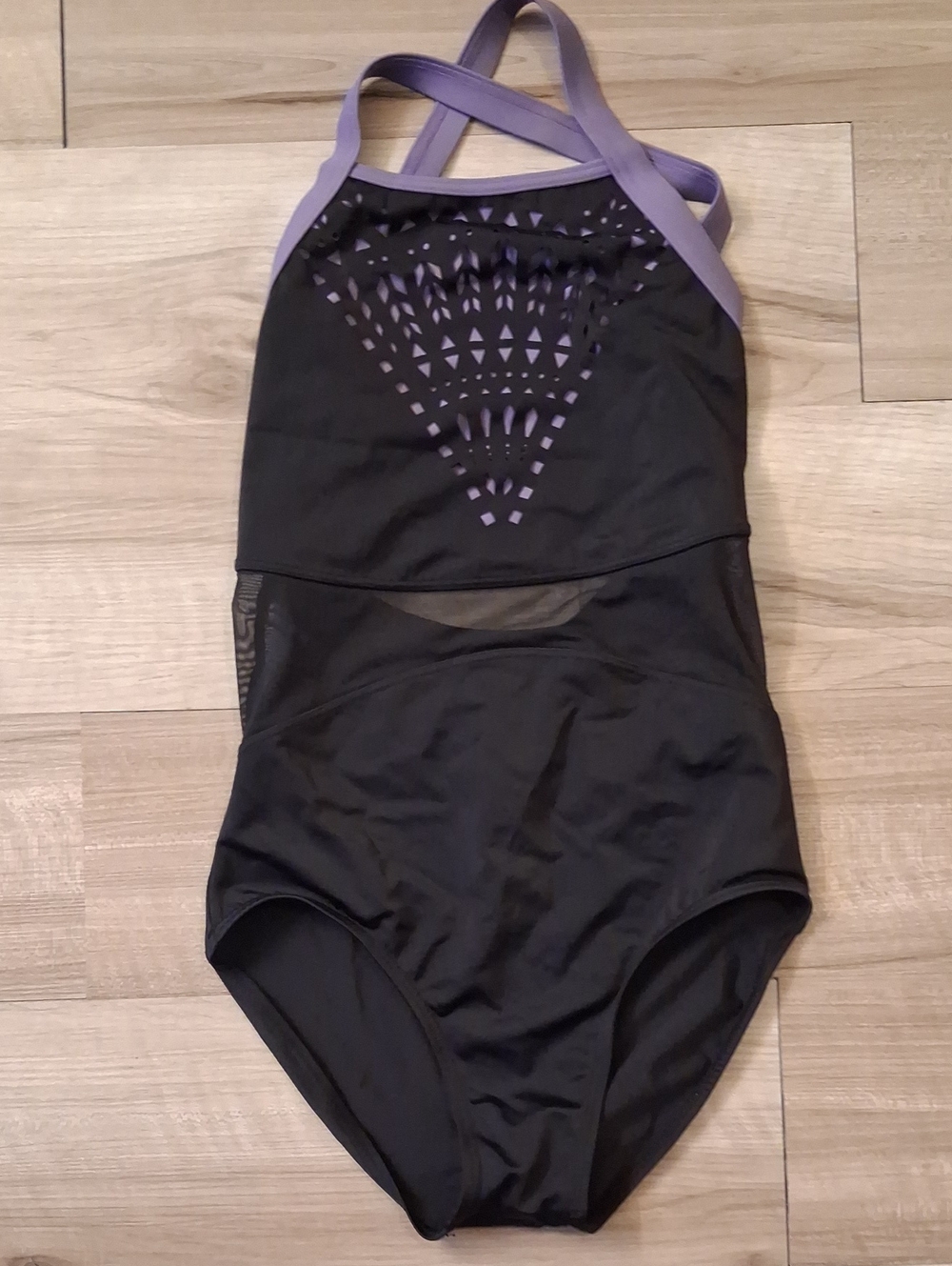 Balera Black One-Piece Ballet Leotard with Lavender Accents Large Child (L)